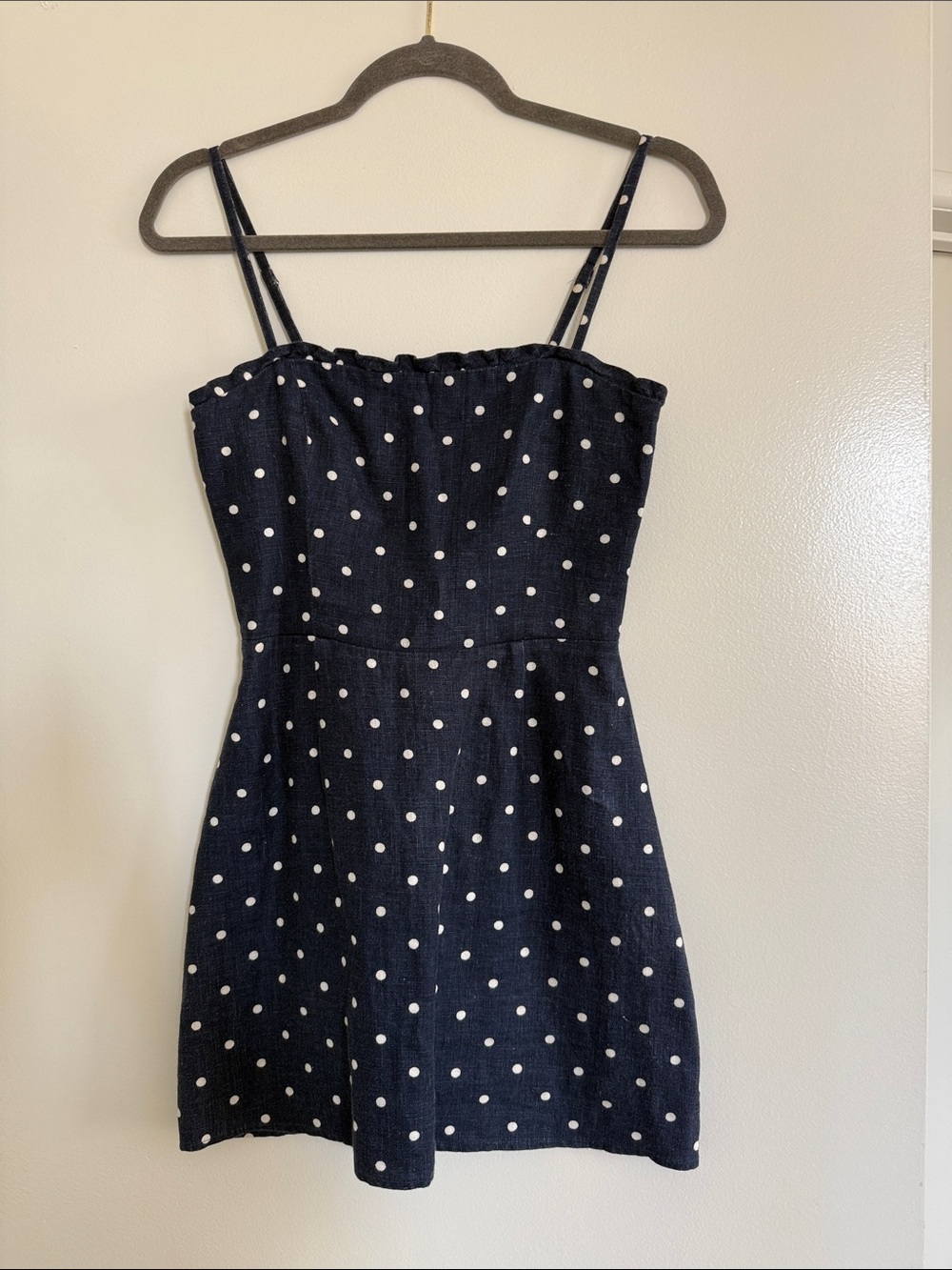 REFORMATION Polka Dot Navy Linen Mini Dress s2